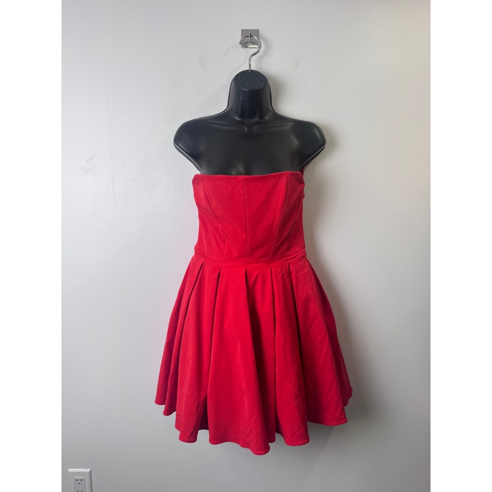 House of CB Red Dress Strapless Pleated Fit and Flare Mini Balletcore Medium